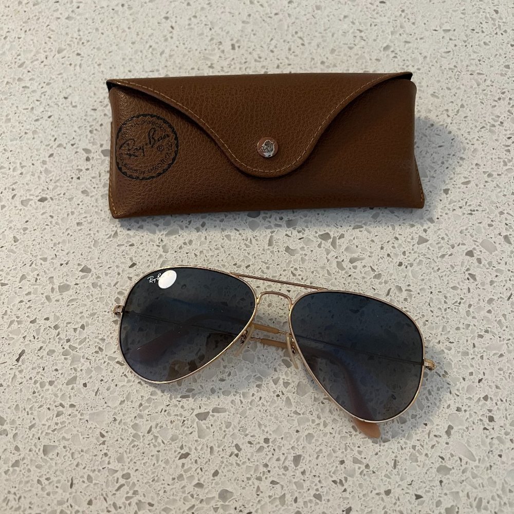 Raybans AViator Grey/Blue and Gold with Case